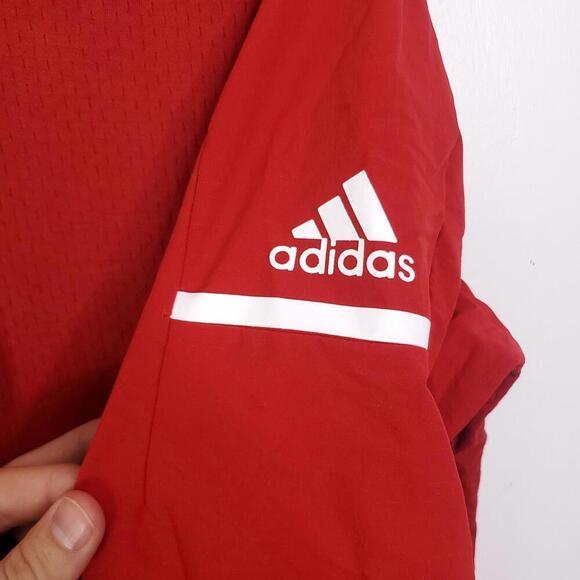 Adidas Jacket Mens Large Red Power Mock Neck Squad Bomber Full Zip Pockets - Picture 7 of 11